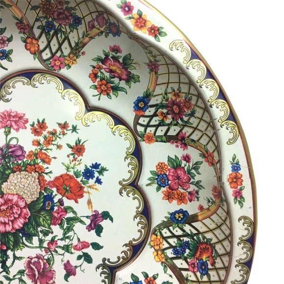 Daher England Serving Fruit Bowl Decorated Ware Tin Floral Gold Vintage 1971 - Picture 3 of 9